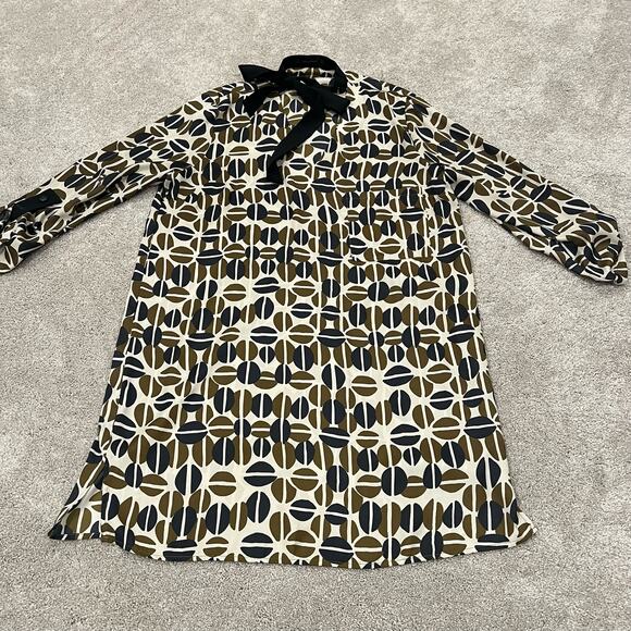 Zara Basic Women's Longsleeve Dress with Necktie Cream‎ and Green Size XL - Picture 6 of 9